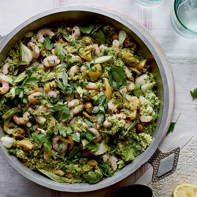 Green Couscous With Prawns