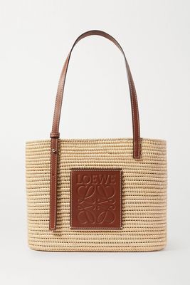 Small Leather-Trimmed Woven Raffia Tote from Loewe