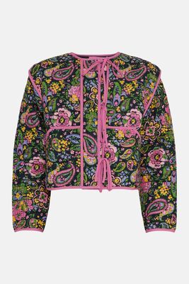 Paisley Print Quilted Tie Front Jacket from Warehouse