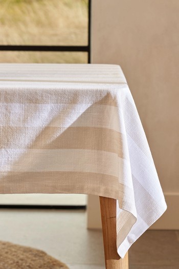 Natural Wide Stripe Tablecloth from The White Company