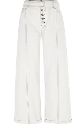 White Belted Denim Culottes from River Island