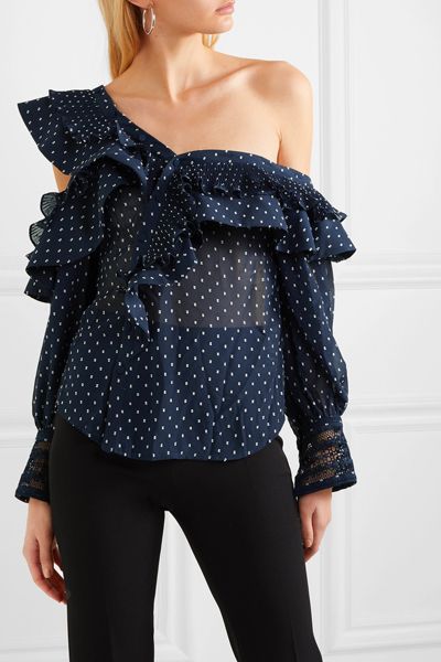 One-Shoulder Ruffled Georgette Blouse from Self-Portrait