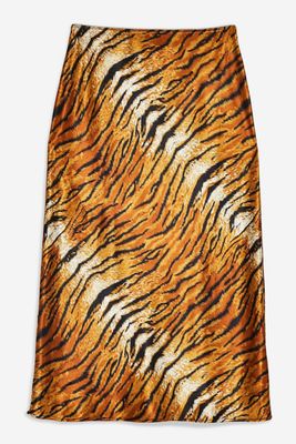 Tiger Print Satin Bias Midi Skirt from Topshop