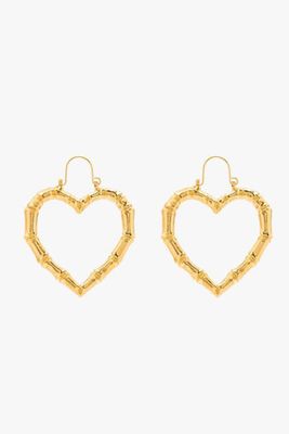 Gold Tone Misty Bamboo Heart Earrings from Rixo