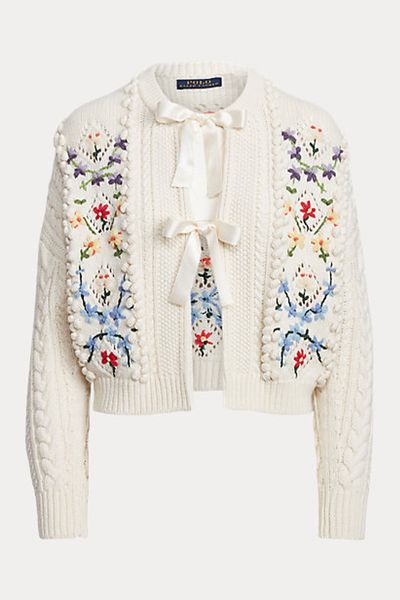 Embroidered Cable Wool-Blend Cardigan from Polo Ralph Lauren