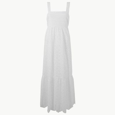 Pure Cotton Embroidered Waisted Maxi Dress