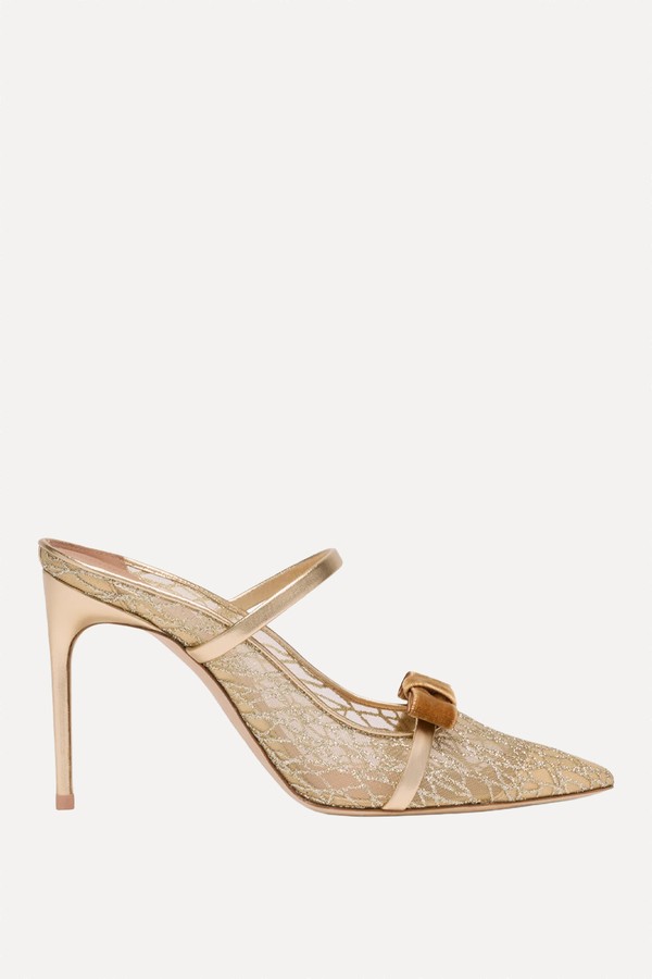 Aurora 90 Gold Glitter Mesh Heeled Mules
