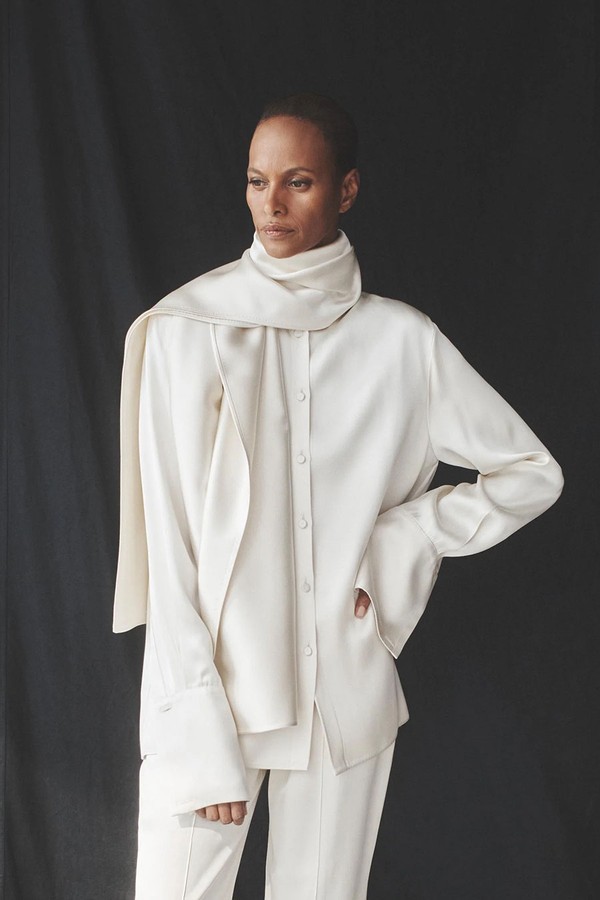 Band Collar Blouse With Scarf  from Another Tomorrow