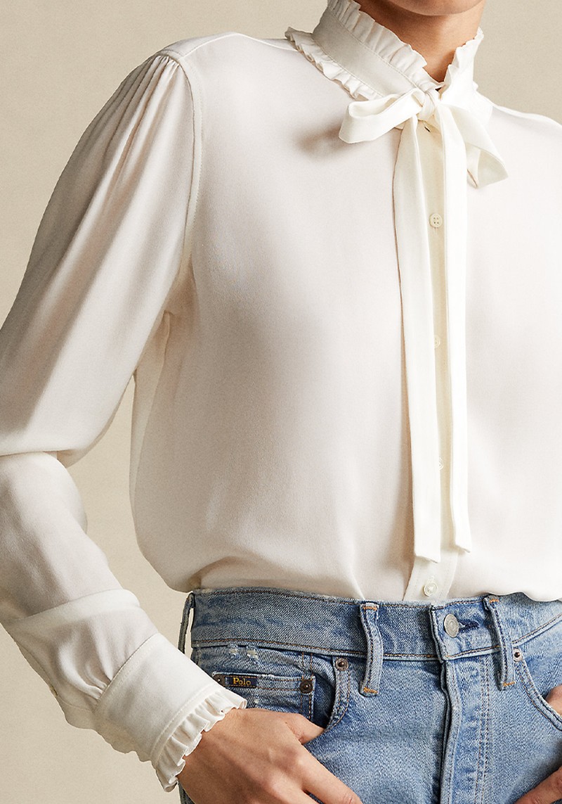 Ruffle-Trim Silk Shirt