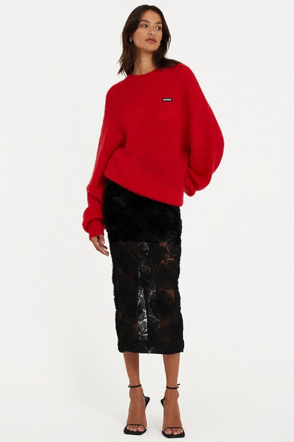 Flower Mesh Pencil Skirt from Rotate