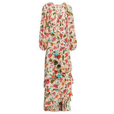 Tiered Floral-Print Silk Crepe de Chine Maxi Wrap Dress from Figue