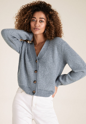 Textured Ribbed V-Neck Button Cardigan