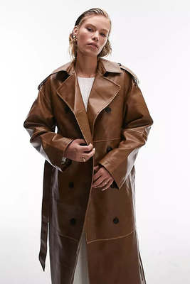 Long-Line Washed Faux Leather Trench from Topshop