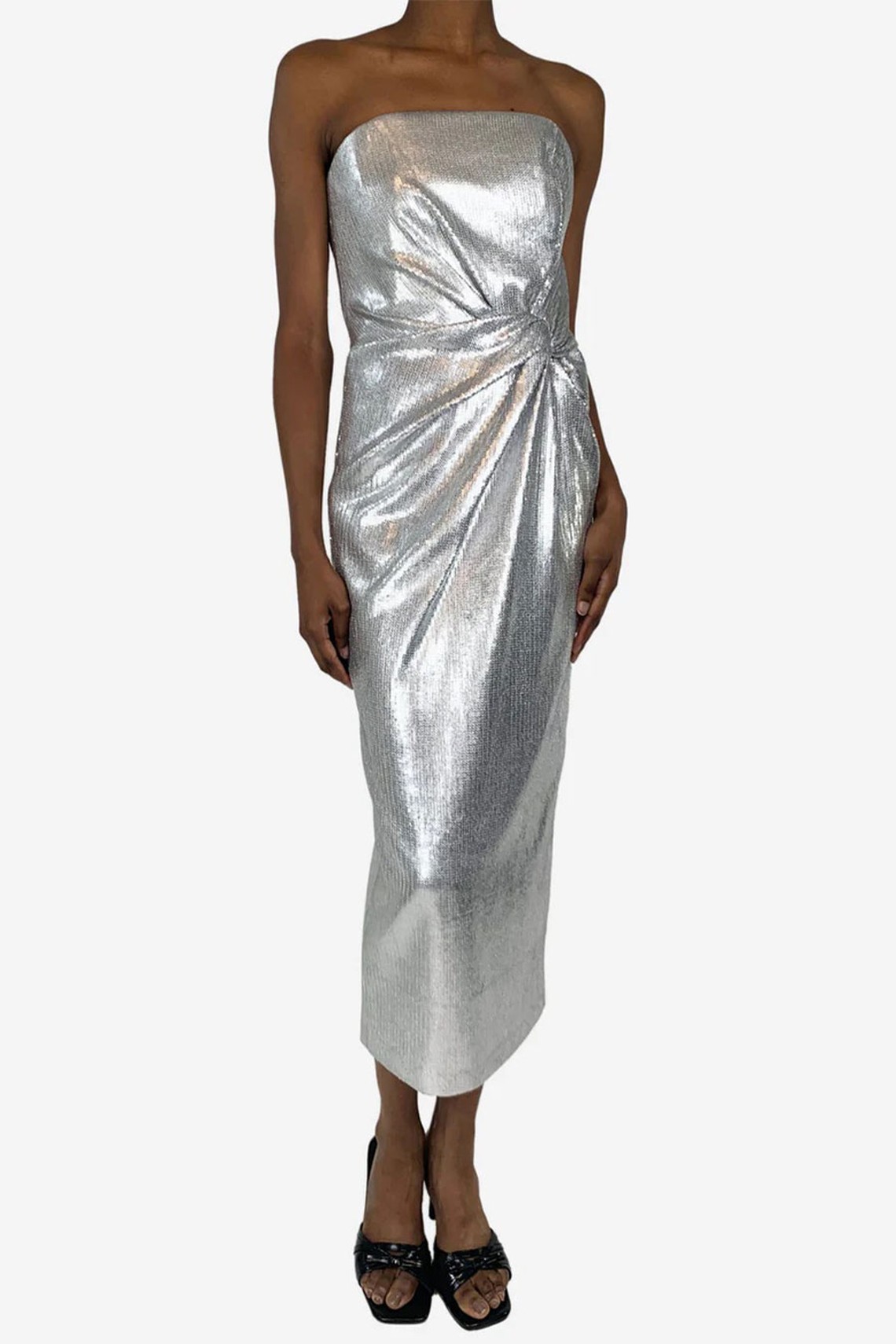 Strapless Knotted Sequined Crepe Midi Dress from 16Arlington