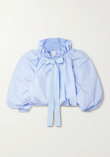 Ruffled Grosgrain-Trimmed Cotton-Poplin Blouse from Patou