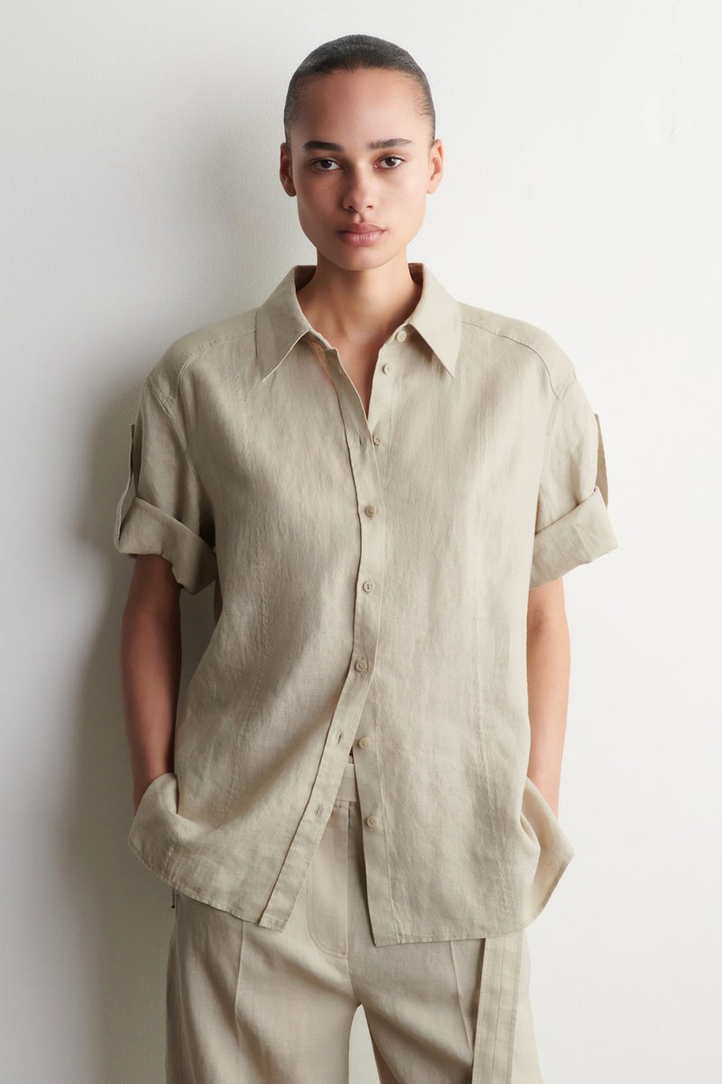 Folded-Sleeve Linen Shirt