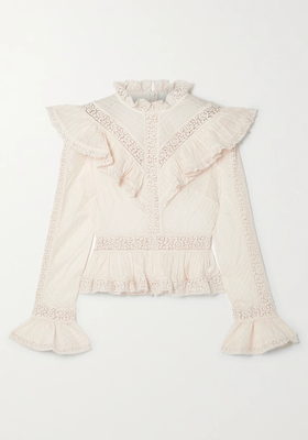 Tropicana Ruffled Crochet-Trimmed Cotton-Voile Blouse from Zimmermann