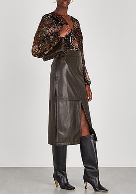 Moss Dark Brown Faux Leather Midi Skirt from A.L.C.