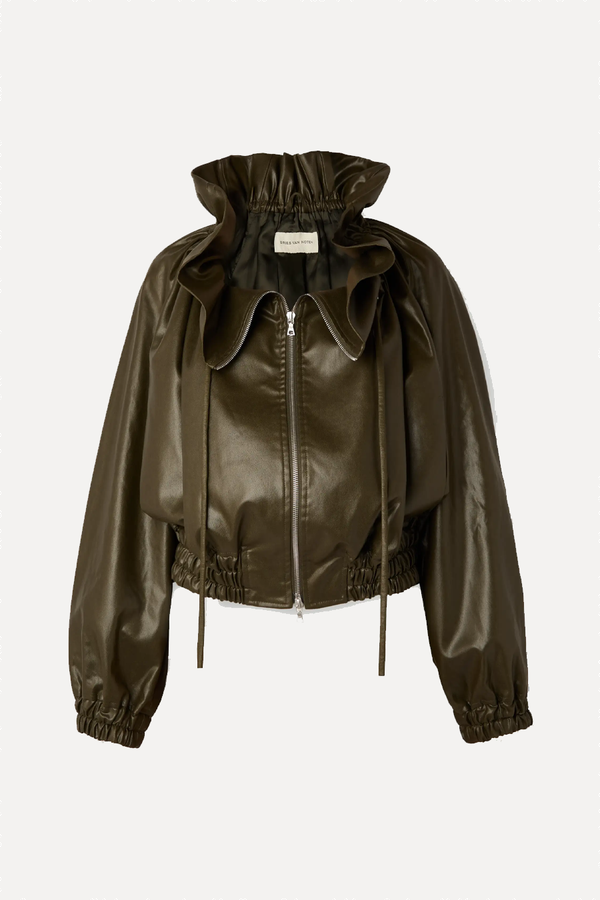 Cropped Ruffled Faux Leather Bomber Jacket from Dries Van Noten