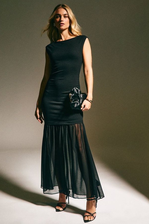 Sheer Hem Sleeveless Midi Dress