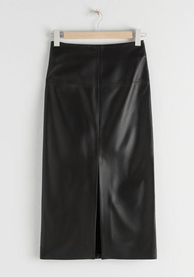 Front Slit Leather Midi Skirt from & Other Stories