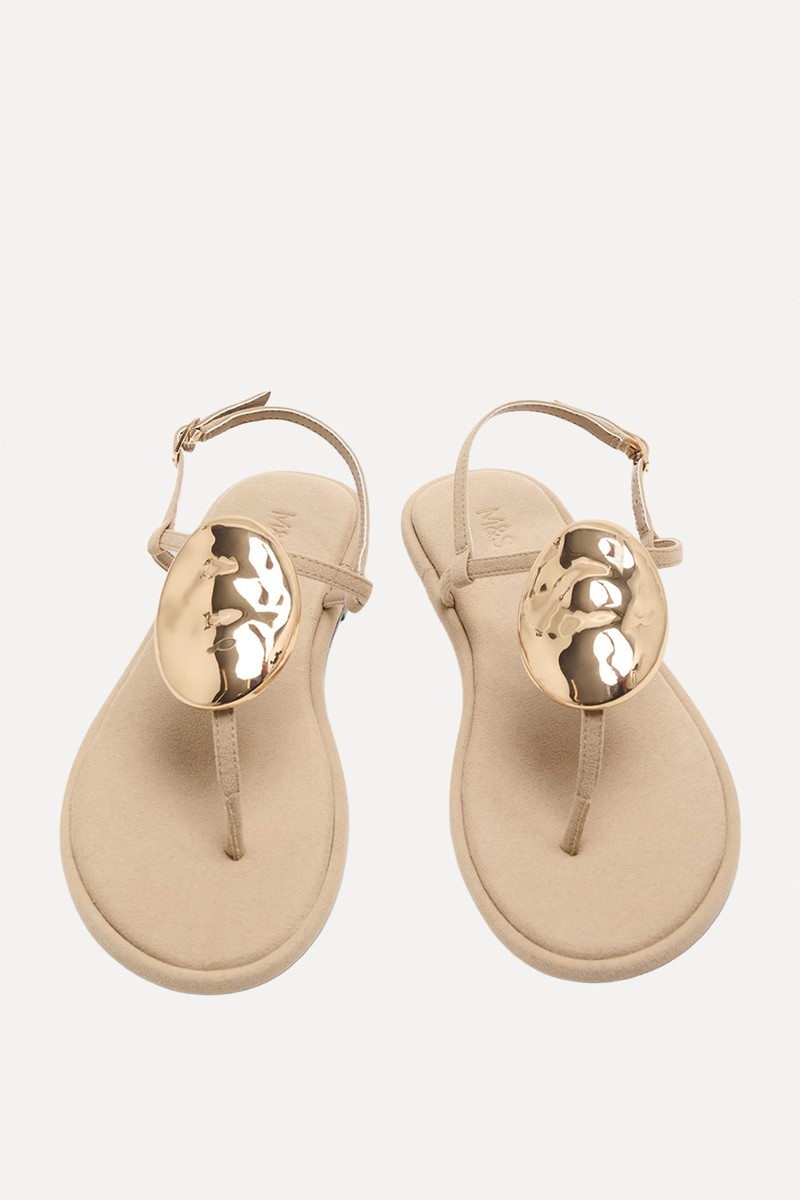 Trim Ankle Strap Flat Sandals