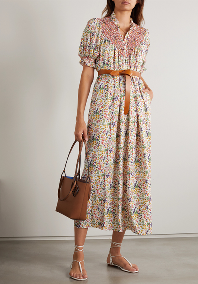 Elena Smocked Midi Dress from Loretta Caponi