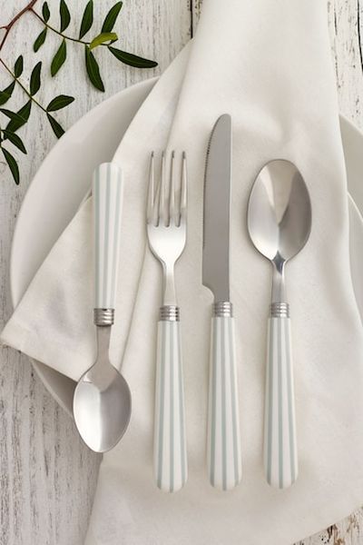 Blue White 16 Piece Stripe Cutlery Set