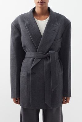 Exaggerated-Shoulder Wool-Blend Tux Blazer from Raey