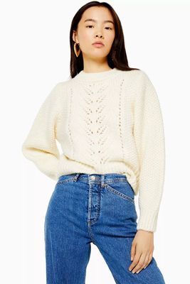 Ivory Knitted Pointelle Crop Jumper