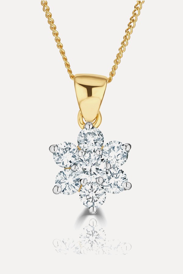18K Gold Diamond Cluster Pendant Necklace 0.25ct H/Si