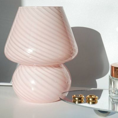 Hand Blown Striped Glass Murano Style Mushroom Lamp