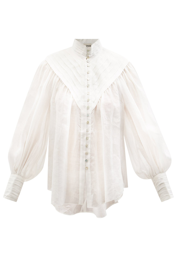 Halcyon Tucked Ramie Blouse from ALÉMAIS