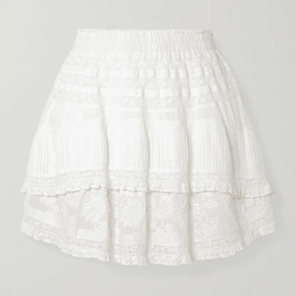 Adelia Crochet-Trimmed Embroidered Cotton-Voile Mini Skirt from LoveShackFancy