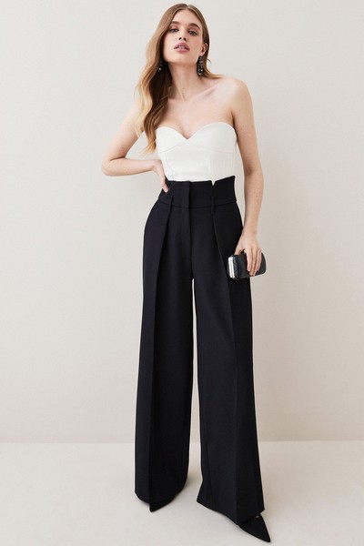 Compact Stretch High Waist Wide Leg Trousers