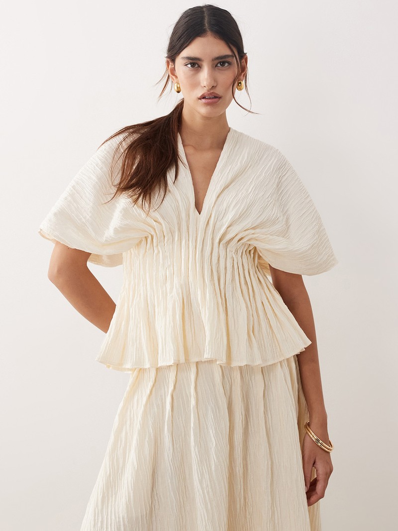 Crinkle Texture Cinched Waist Top Co-Ord