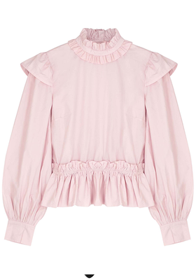 Light Pink Ruffle-Trimmed Cotton Blouse from Ganni