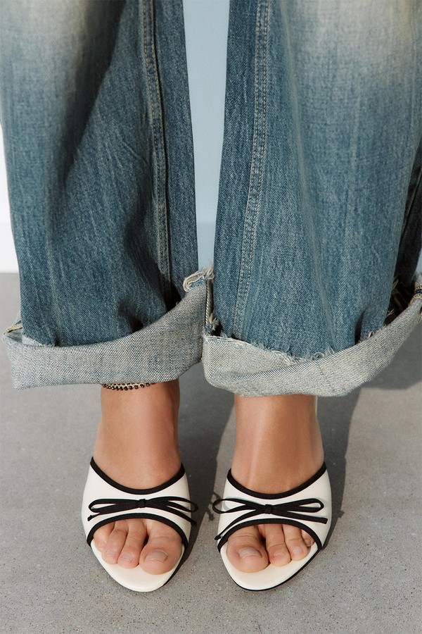 Heeled Mule Sandals With Bow