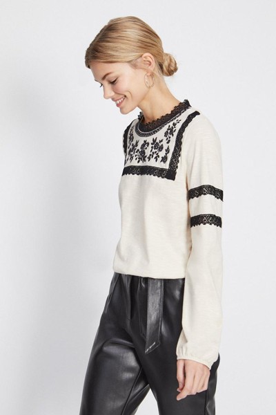 Long Sleeve Embroidered Yoke Top