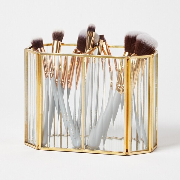 Loire Gold & Glass Double Brush Holder from Oliver Bonas