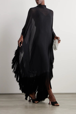 Mrs Ross Fringed Silk Georgette Maxi Dress from Taller Marmo
