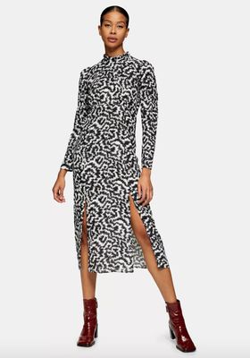 Black & White Animal Print High Neck Maxi Dress