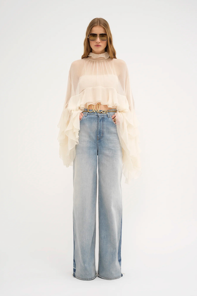 High-Low Ruffle Top In Silk Mousseline