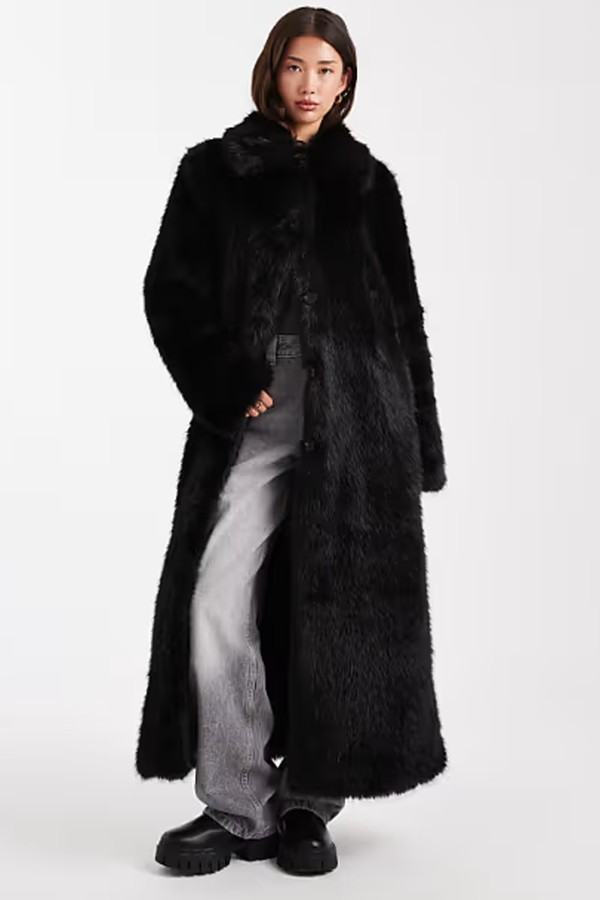 Longline Tipped Faux Fur Car Coat  from ASOS DESIGN