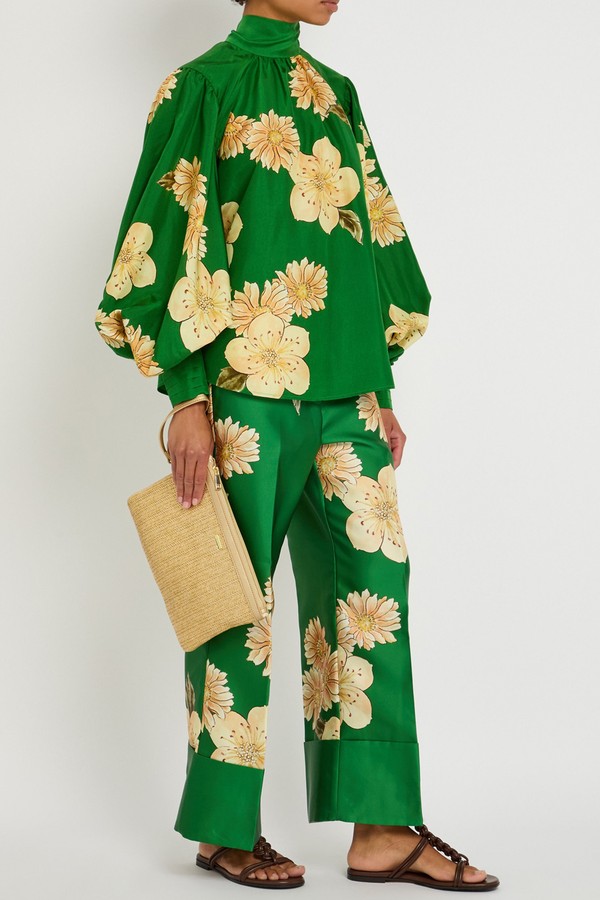 Sage Floral-Print Silk Blouse from ALEMAIS