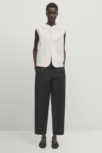 Cotton Blend Barrel Trousers