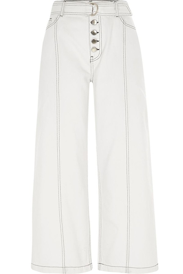 White Belted Denim Culottes from River Island