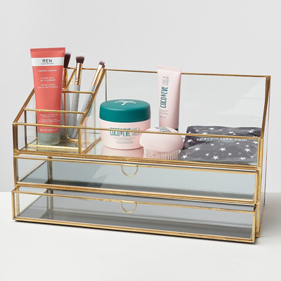 Gold & Glass Beauty Storage Box Large from Oliver Bonas