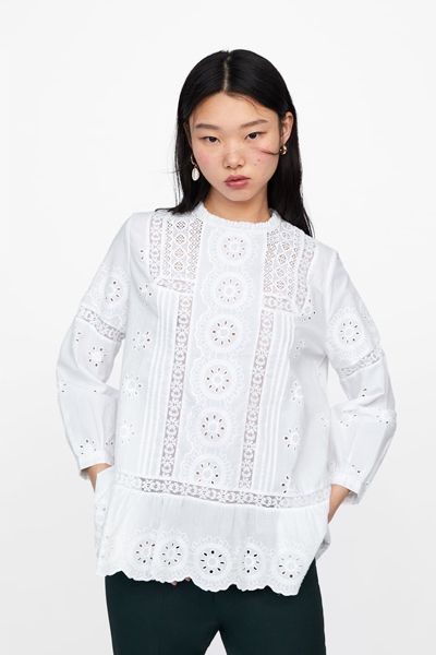 Cutwork Blouse with Embroidery from Zara