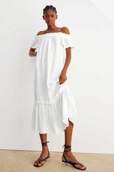 Textured Weave Dress with Ruffle Trim